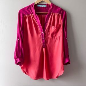 Karlie Fuchsia Pink and Orange Colorblock Oversized Fit Tunic Top
